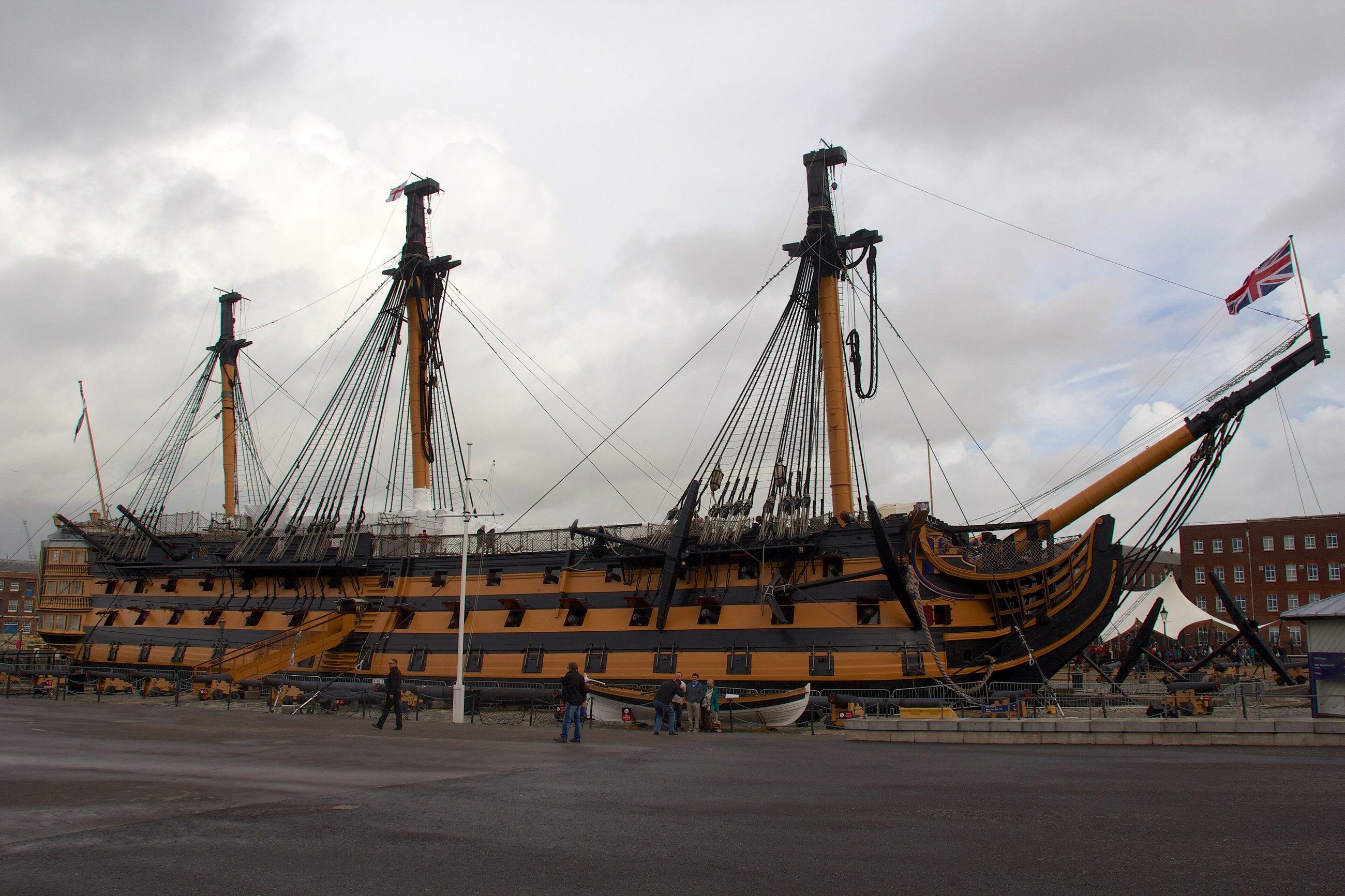 The side of HMS Victory showing the regular grid of gunports