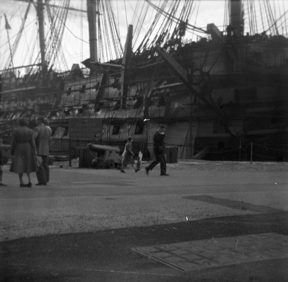 An archival photograph of HMS Victory at Portsmouth