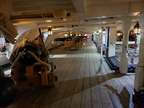 Cannon ranged along the lower gun deck of HMS Victory